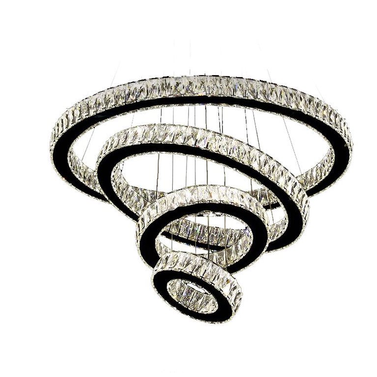 Pendente 4 Anéis Cristal Led 77W 3000K Bivolt Ideal Para Pé Direto Duplo PARIS LUZ
