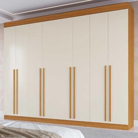 Guarda Roupa Casal Estônia 8 Portas 4 Gavetas MDF ACP Móveis - Linhamobília - Cinamomo/Off White