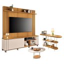 Ver imagem 1 de Estante Home Theater Trinus Cinamomo Off White com Mesa de Centro Sky com Tampo de Vidro e Aparador