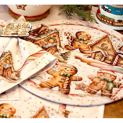 Kit Sousplat + Guardanapo Natal Biscoito Nsw 2 Peças sem Base