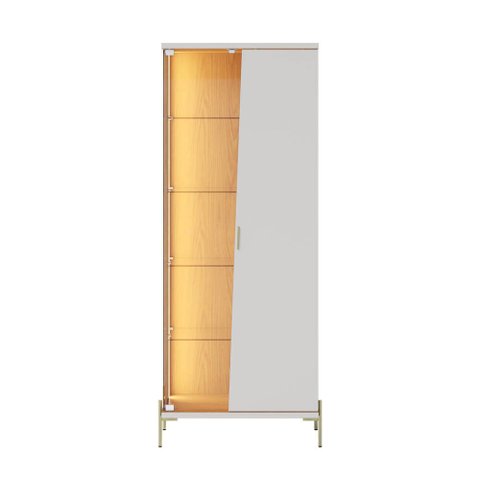 Cristaleira Moderna 2 Portas 5 Prateleiras de Vidro com Luz de LED 73cm Sena Colibri