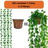 Arranjo C/ 3 Trepadeira Folha de Hera + Vaso Trançado Marrom - 6