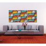 Quadro triplo painel abstrato para sala de estar pintado a mão grande nas cores amarelo e laranja - 4