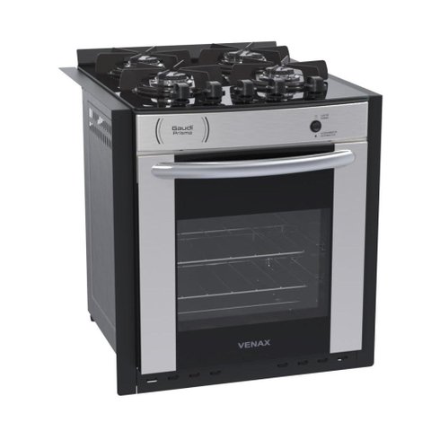 Fogão de Embutir 4 Bocas Gaudi Prisma Vitreo Bl Inox Gás Glp Venax