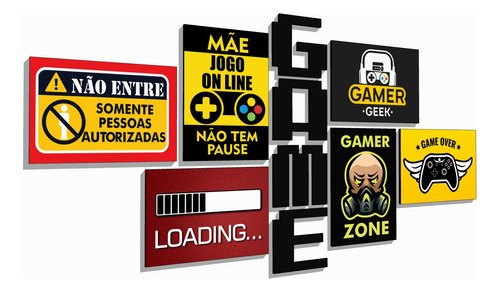 Kit 6 Placas Decorativas Grandes Gamer Nerd e Escrita Game - 1