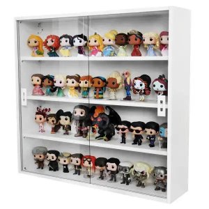 Expositor Funko Pop Mdf (para 44 Funkos) 4 Vãos, Portas em Vidro, Branco - Dom Móveis