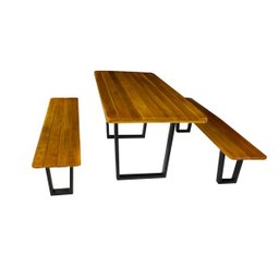 Mesa Rústica Com Bancos Design Pé De Ferro Madeira Maciça 2,00m - 2