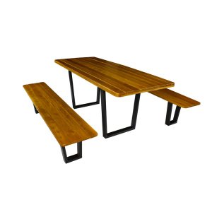 Mesa Rústica Com Bancos Design Pé De Ferro Madeira Maciça 2,00m