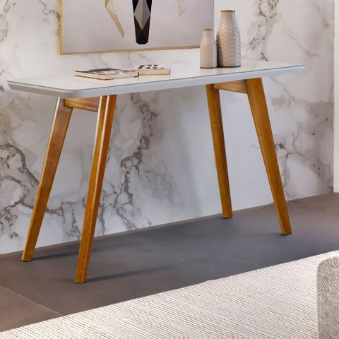 Aparador Slim Com Tampo de Vidro e Madeira Maciça Moveis Mix