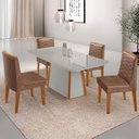 Ver imagem 1 de Mesa de Jantar Diane 120cm Tampo MDF Vidro Cadeiras Eloise Moderna Tork Naturale Serigrafia Off