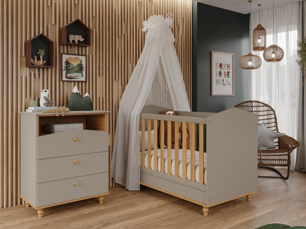 Berço Americano de Bebê Fendi MDF Vira Mini Cama Com Regulagem Altura E Pés Madeira - 4
