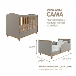 Berço Americano de Bebê Fendi MDF Vira Mini Cama Com Regulagem Altura E Pés Madeira - 2