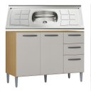 Ver imagem 2 de Balcão de Cozinha com Pia Inox 120cm 3 Portas 2 Gavetas Livy P11 Damasco/Off White - Mpozenato