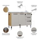 Ver imagem 3 de Balcão de Cozinha com Pia Inox 120cm 3 Portas 2 Gavetas Livy P11 Damasco/Off White - Mpozenato