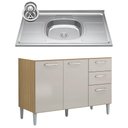 Ver imagem 1 de Balcão de Cozinha com Pia Inox 120cm 3 Portas 2 Gavetas Livy P11 Damasco/Off White - Mpozenato