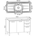 Ver imagem 4 de Balcão de Cozinha com Pia Inox 120cm 3 Portas 2 Gavetas Livy P11 Damasco/Off White - Mpozenato