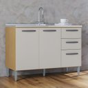 Ver imagem 1 de Balcão de Cozinha com Pia Inox 120cm 3 Portas 2 Gavetas Livy P11 Damasco/Off White - Mpozenato