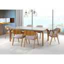 Ver imagem 2 de Cadeira Lírio com Braco Toda Estofada em Linho Cinza com Encosto Curvo Laminado em Madeira