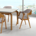 Ver imagem 4 de Cadeira Lírio com Braco Toda Estofada em Linho Cinza com Encosto Curvo Laminado em Madeira