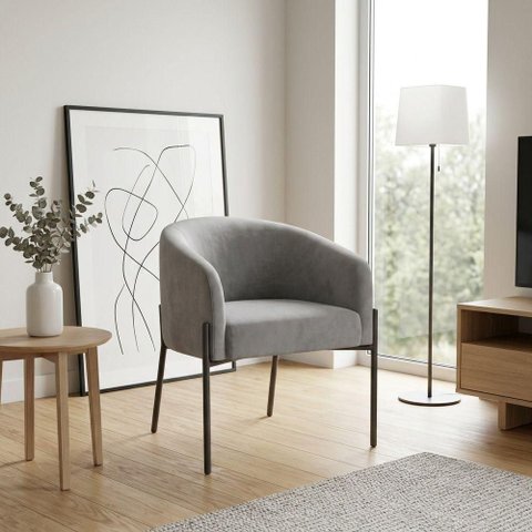 Poltrona Decorativa Arielle Suede Confortável Cinza D'Rossi