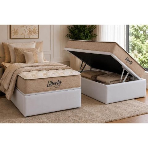 Cama Box Baú Crc Solteiro +Colchão Molas Libertá Inovaflex -
