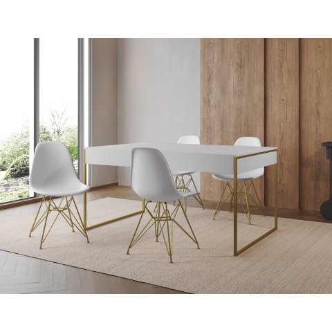 Filadelfia 120x75 Ferro Dourado Tampo Branco Cadeira Ferro Dourado Assento Branco