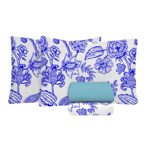 Jogo de Cama King Size Percal 150 Fios - 100% Algodão Premium - Azul Anil 7275