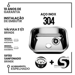 Cuba Cozinha Aço Inox American Steel 304 40x34x14 Numero 0 - 2