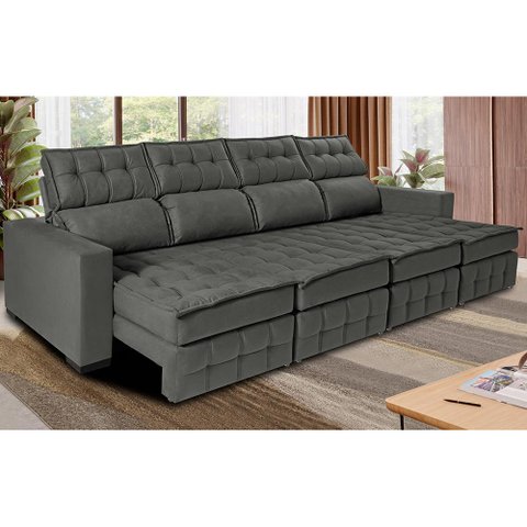 Sofá Retrátil e Reclinável 3.20m Molas Ensacadas e Costura Tripla Cama inBox Nobre Suede Cinza