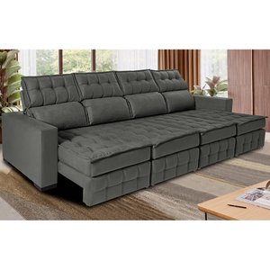 Sofá Retrátil e Reclinável 3.20m Molas Ensacadas e Costura Tripla Cama inBox Nobre Suede Cinza