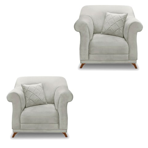 Kit 2 Poltronas Para Sala de Estar Vênus Veludo Pés Castanho - Pallazio - Cinza Prata