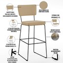 Ver imagem 4 de Kit 04 Banquetas Alta Cozinha Sala de Jantar Base Aço Fixa Allana L02 Linho Bege Escuro - Lyam