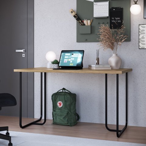 Escrivaninha para Escritório 135cm Estilo Industrial Marrom/Oak/Preto