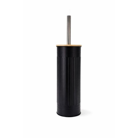 Escova Sanitária com Tampa de Bambu Fluted 9,5x9,5x38cm Jolitex - Preta
