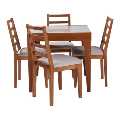 Conjunto de Jantar Mesa Tock 80cm com 4 Cadeiras Aline Linho Bege - Mel