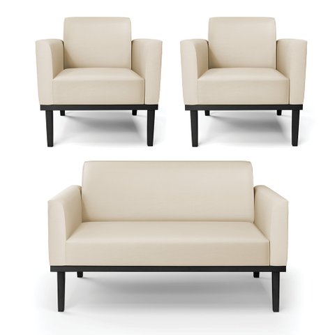 Conjunto 2 Poltronas e 1 Namoradeira Decorativa Isabella Pés Fixo em Madeira Preto Pu Bege G19 - Gra