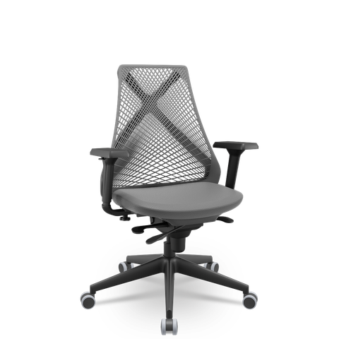 Cadeira Plaxmetal Bix X+ Base Italia Mecanismo Slider Tela Cinza Assento Vinil Cinza T49