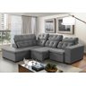 Sofá de Canto Retrátil e Reclinável 6 Lugares Pillow Top Suede Berlim Cinza - 1