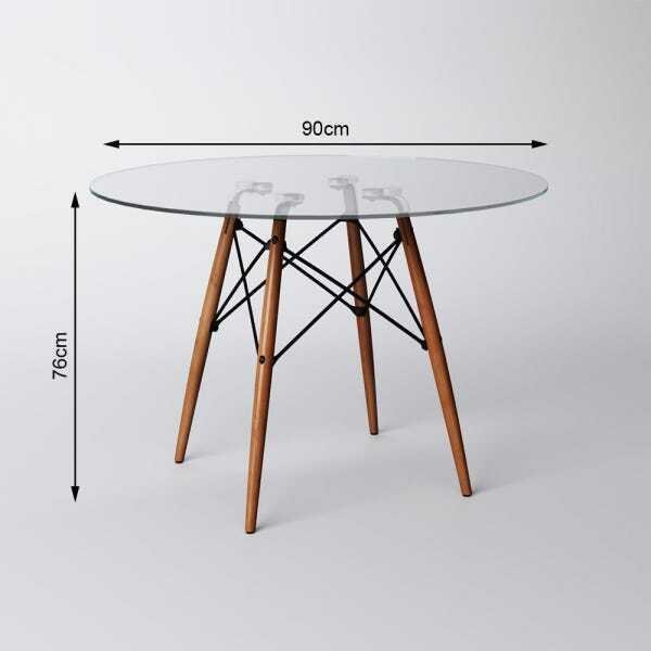 Conjunto de Mesa de Jantar Eames Eiffel Redonda 90cm Tampo de Vidro com 4 Cadeiras Brancas - 4