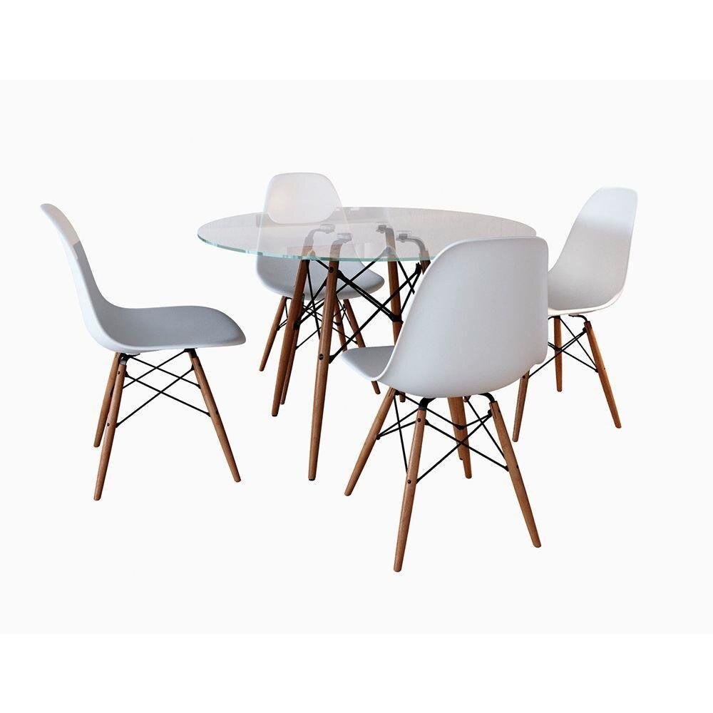 Conjunto de Mesa de Jantar Eames Eiffel Redonda 90cm Tampo de Vidro com 4 Cadeiras Brancas - 2