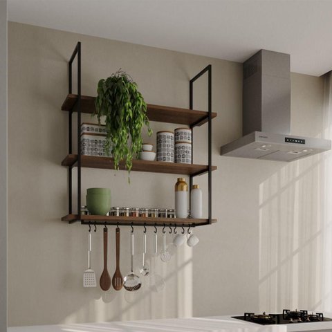 Prateleira Decorativa Londres 95 Cm Preto e Imbuia Marrom