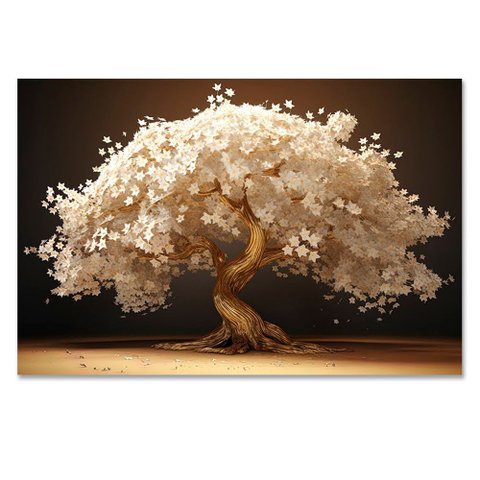 Quadro Decorativo Floral Pintura Arvore Alegria, Tela em Canvas na Horizontal