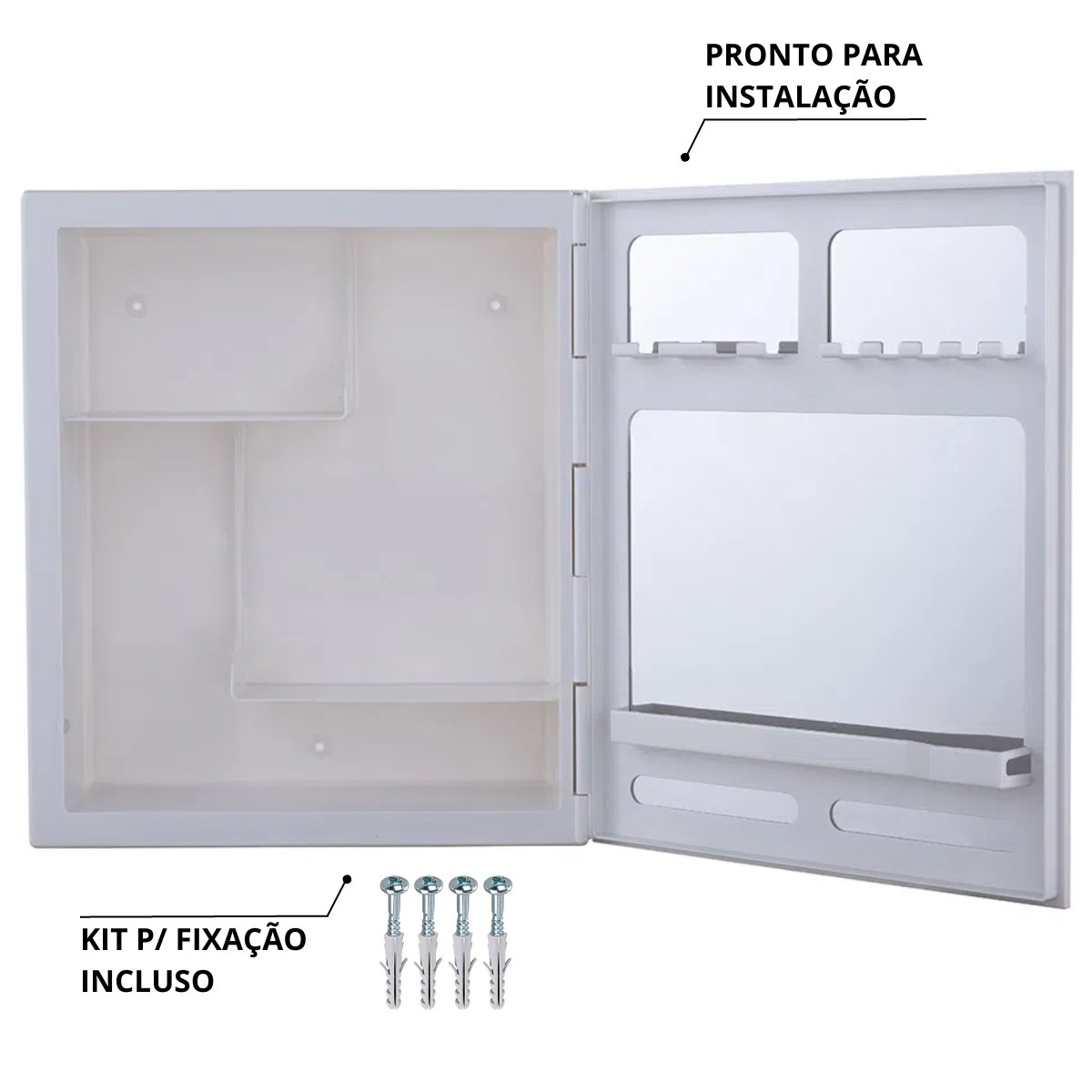 Armário Banheiro Espelheira Sobrepor e Embutir Branco | 30,1x9,4x35,3cm | 01 Porta | Astra - 4