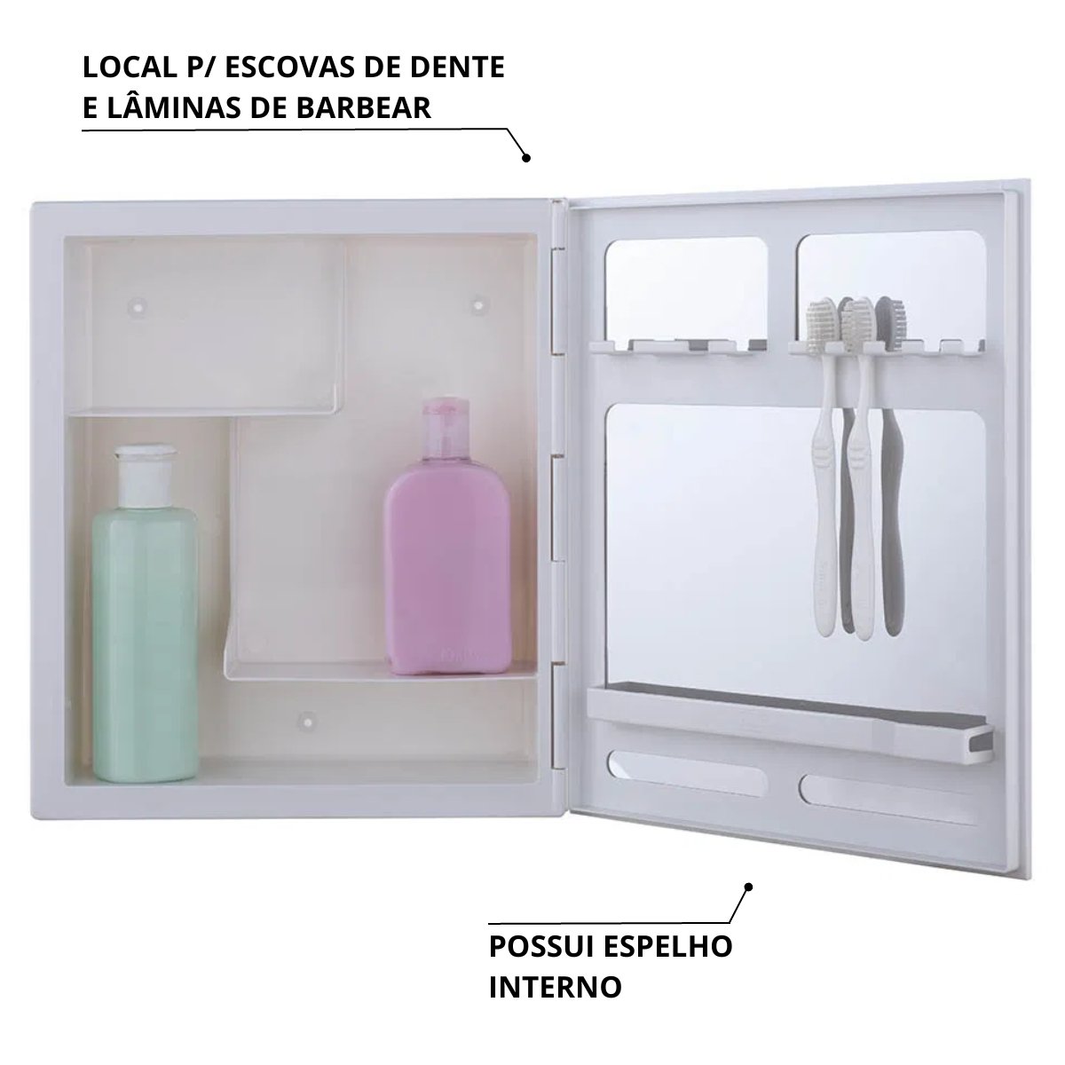 Armário Banheiro Espelheira Sobrepor e Embutir Branco | 30,1x9,4x35,3cm | 01 Porta | Astra - 3
