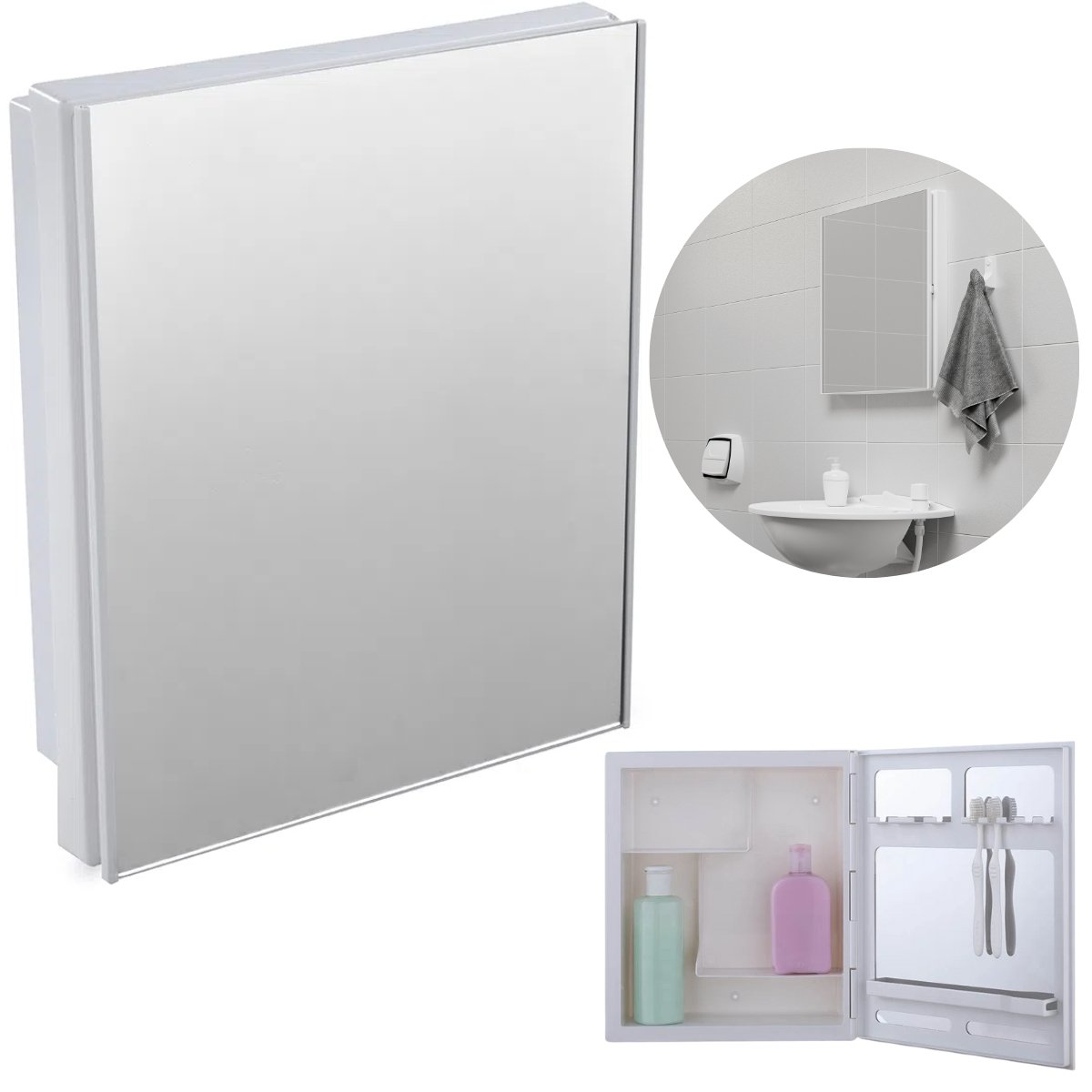 Armário Banheiro Espelheira Sobrepor e Embutir Branco | 30,1x9,4x35,3cm | 01 Porta | Astra