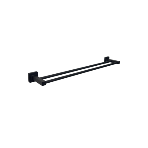Porta Toalha Banheiro Duplo Quadrado Preto Inox Zamak 60cm Black