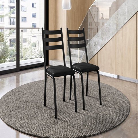 Kit com 2 Cadeiras Sala de Jantar Cozinha Europa Preto/Brilhante
