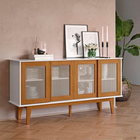 Buffet Sevilha Noah 4 Portas MDF MDP Branco Nature Casah