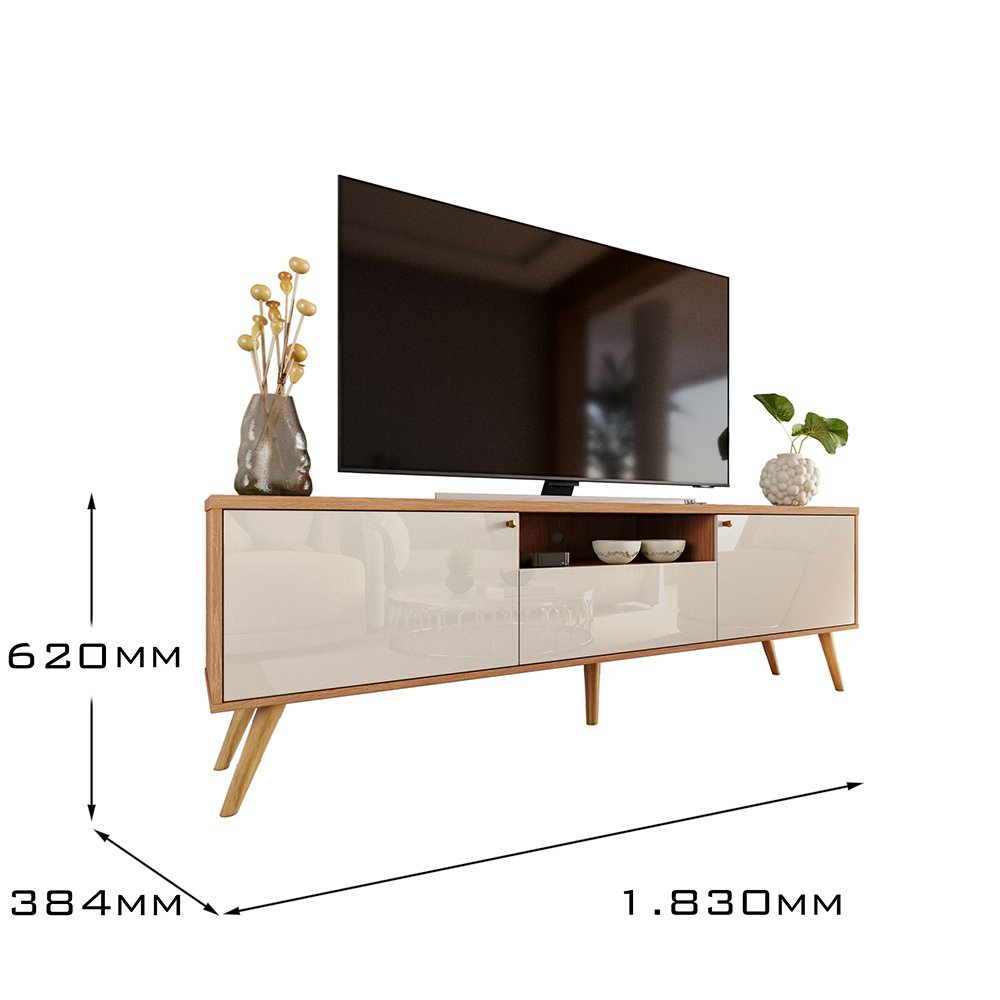 Rack para Tv até 70 Polegadas 2 Portas e 1 Gaveta Sevilla 1,83m Jequitibá/off White Perolizado - 9