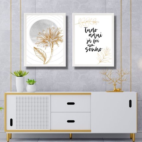 Kit 2 Quadros Minimalistas Tudo Aqui Já Foi Um Sonho 33x24cm:moldura Branca